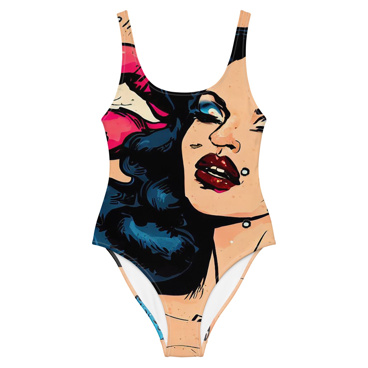 Blue Glitter Siren (closeup) One-Piece Swimsuit