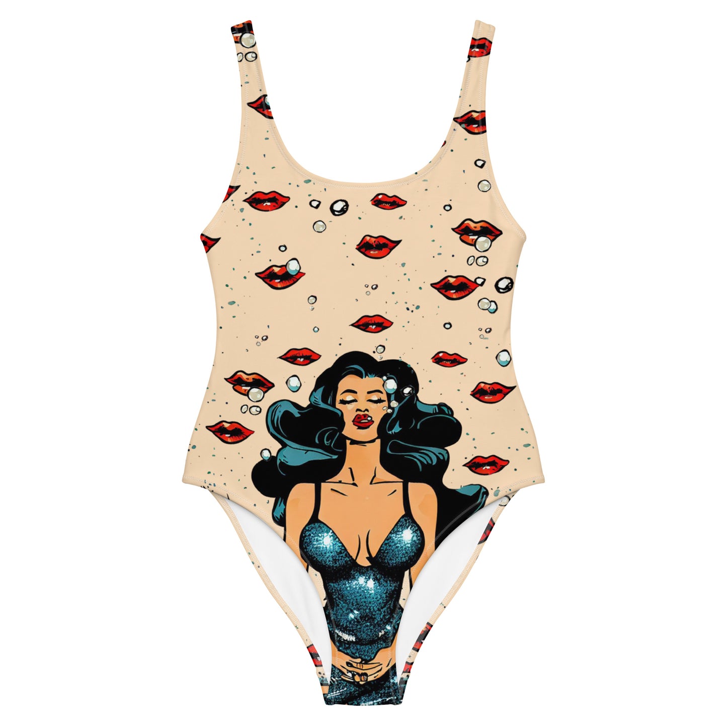 Blue Glitter Siren (Lotus pose #1) One-Piece Swimsuit