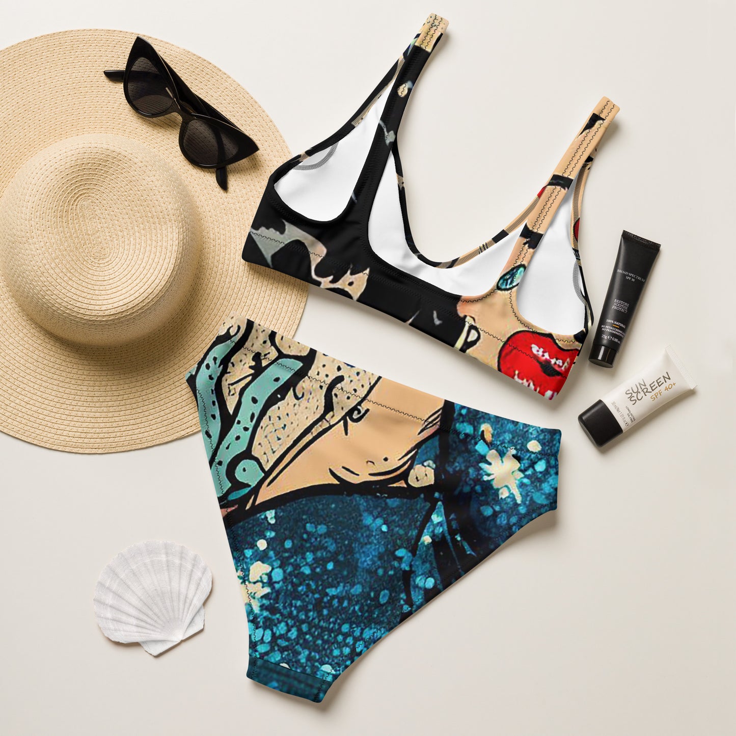 Blue Glitter Siren Recycled high-waisted bikini