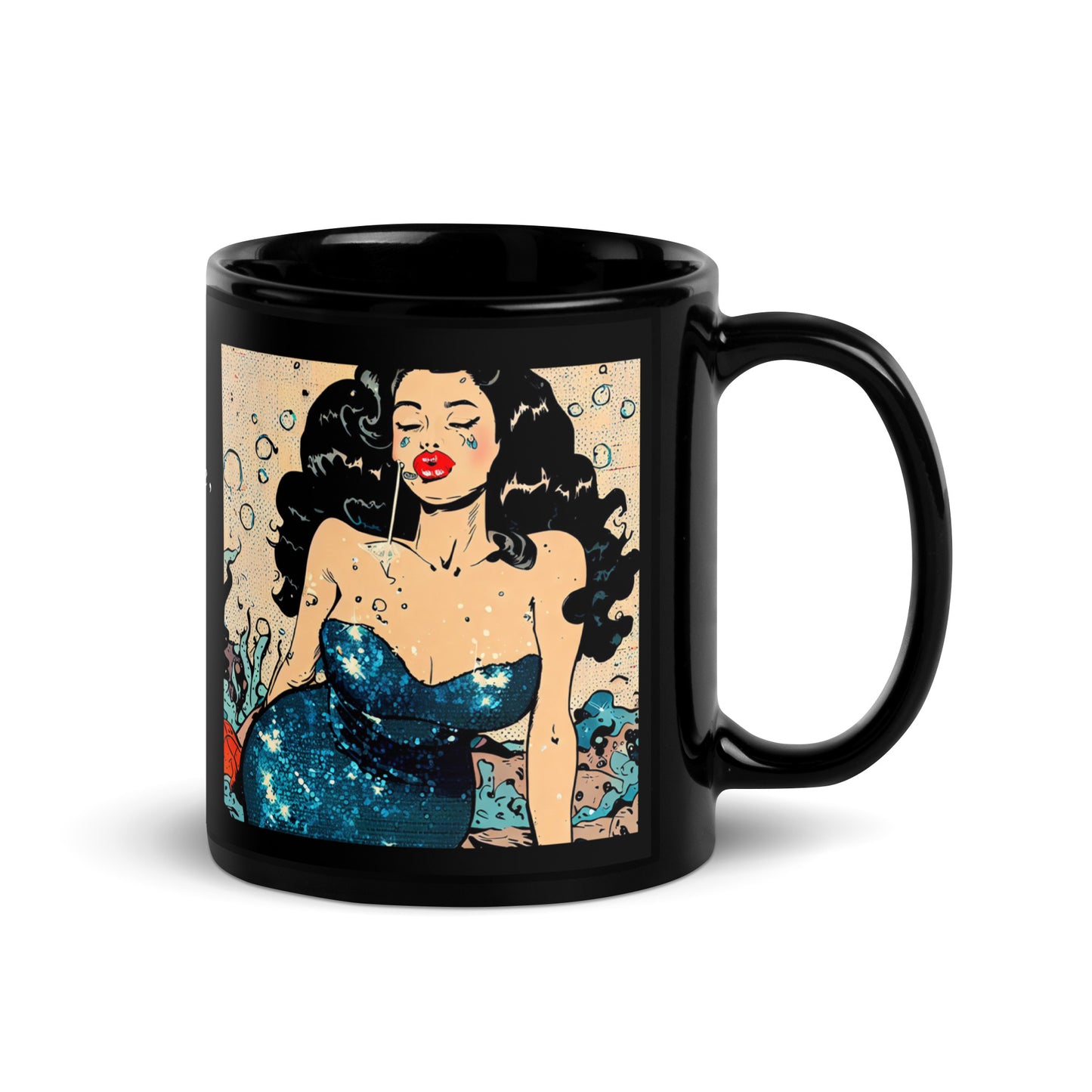 Blue Glitter Siren 15oz Black Glossy Mug